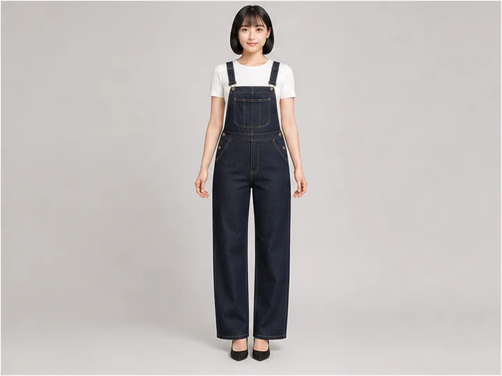 オーバーオール — 胸当てと肩紐がパンツへつながる一体型の作業着。
