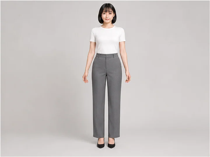 Straight-leg pants — Trousers whose legs keep nearly the same width from thigh to hem.