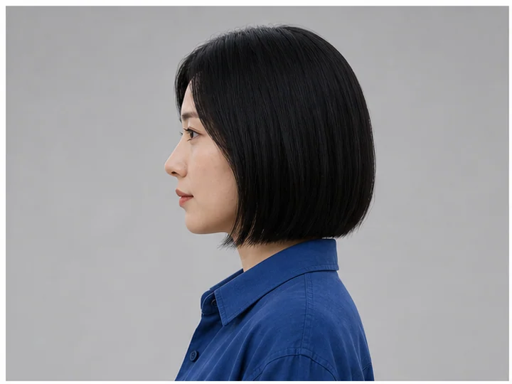 プロフィール — 顔を真横の約90度から捉え、額、鼻、唇、あごの輪郭を見せる。