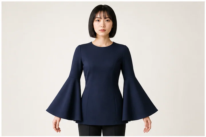 Bell sleeve — A sleeve fitted at the upper arm and flaring open from elbow to cuff.