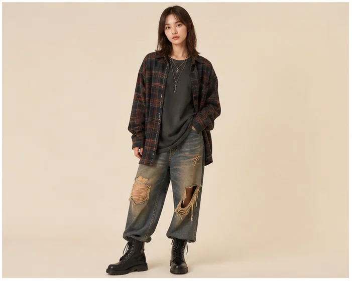 Grunge fashion — An anti-polished style built from faded flannel, thrifted layers and distressed denim.