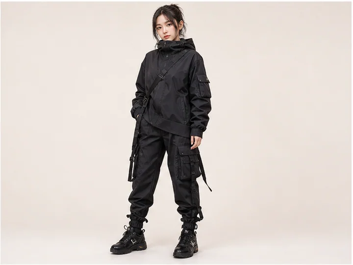 テックウェア — 防水素材、機能ポケット、ストラップ、立体裁断を使う都市型の機能服。