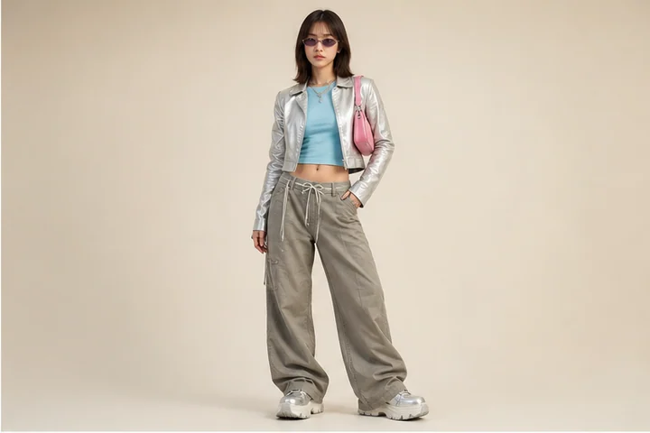 Y2K fashion — A turn-of-the-millennium futuristic look using low rises, glossy materials, tiny bags and tinted lenses.