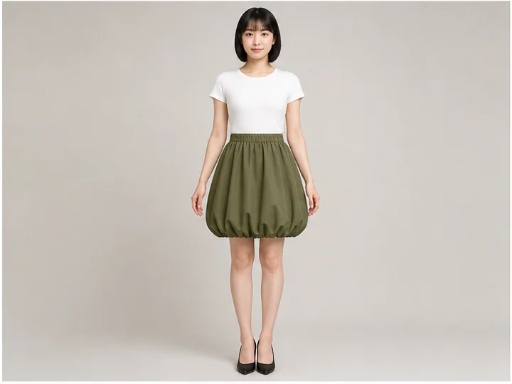 Balloon skirt — A voluminous skirt whose hem is tucked inward to form a rounded balloon-like edge.