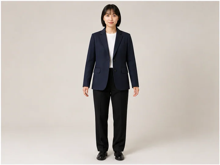 Blazer — A hip-length standalone tailored jacket with lapels and front buttons.