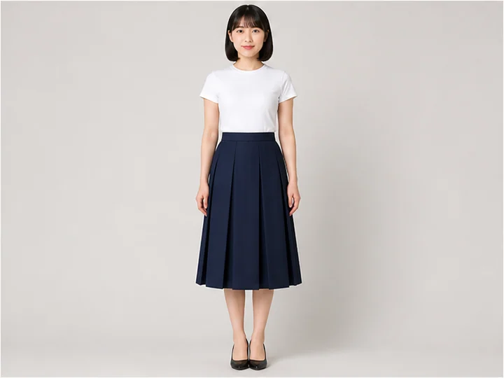 Box-pleated skirt — A skirt with paired opposing folds that create broad flat box-shaped panels.