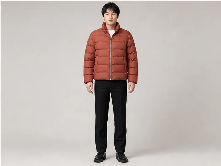 パファージャケット — 中綿で膨らんだ横キルト室を連ねる短丈ジャケット。