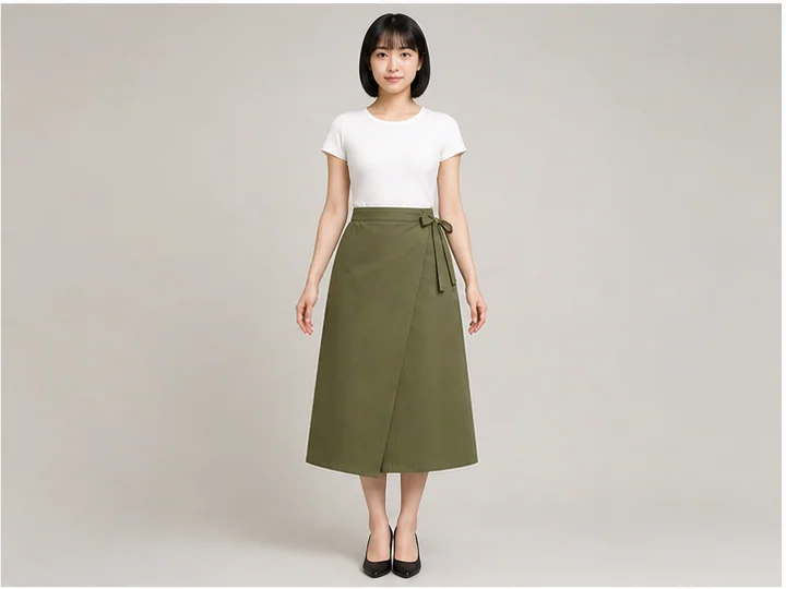 Wrap skirt — A one-piece skirt wrapped around the waist with overlapping front edges.