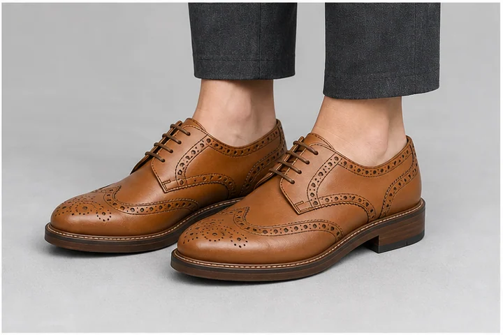 Brogueing — Decorative perforation applied along leather edges and seams; a surface treatment rather than one shoe construction.