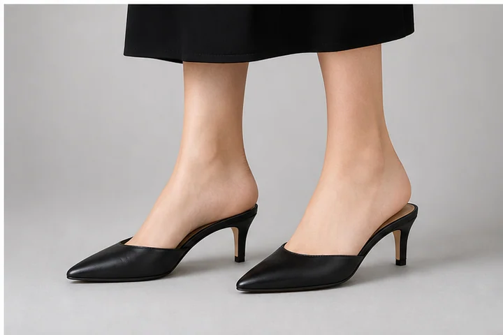 Mule — A backless shoe held on by its front vamp, with neither heel counter nor rear strap.