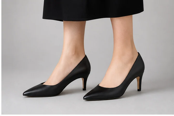 パンプス — 甲が広く開き、つま先とかかとを覆い、紐やストラップを基本的に持たない靴。