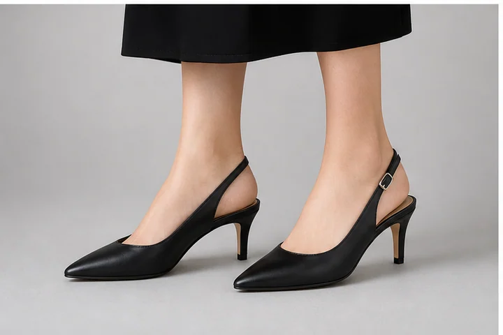 Slingback — A shoe with an exposed heel secured by a narrow strap running behind it.