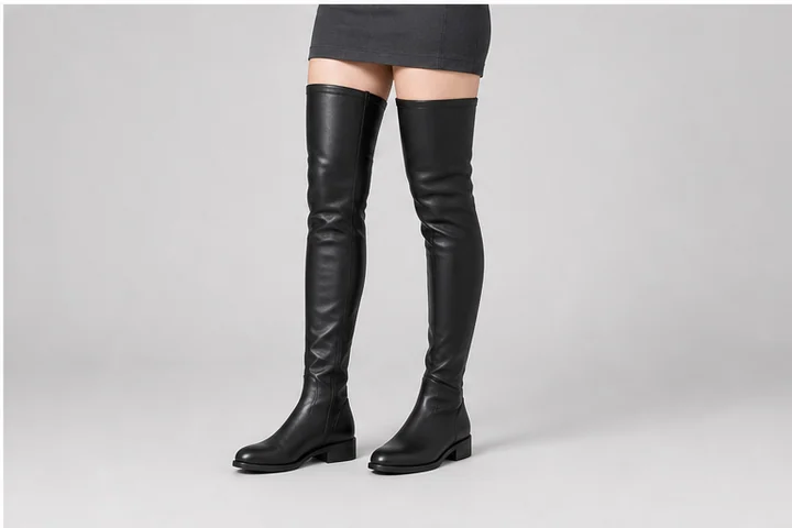 Thigh-high boot — A very tall boot whose shaft extends clearly above the knee to the thigh.