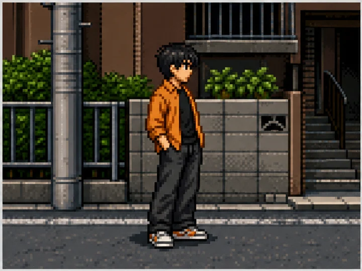 16-bit game look — A 16-bit-era 2D look using large pixels, restricted colour and few shading steps.