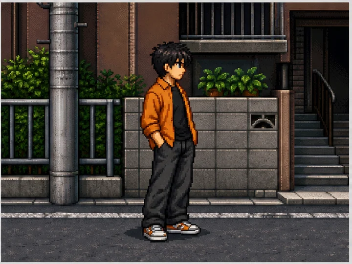 32-bit game look — A 32-bit-era 2D look with higher-resolution sprites, broader colour and smoother ramps.