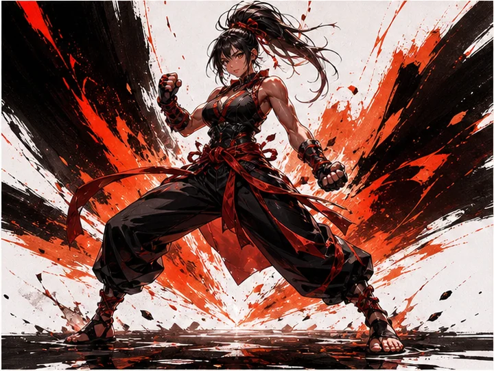 Fighting-game character art — Character art prioritizing a fighting stance and instantly readable combat silhouette.