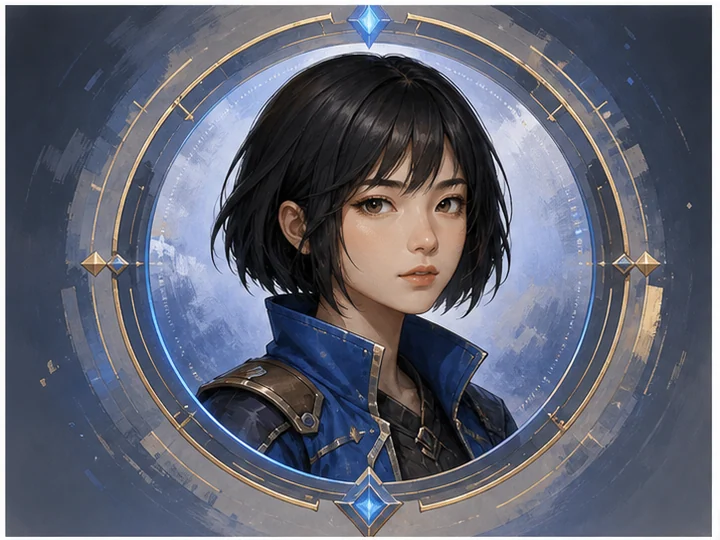 RPGポートレート — ゲームUIの枠内で顔と役割を素早く読ませる胸上人物画。