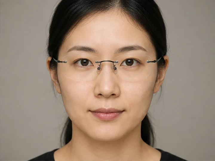 リムレス眼鏡 — レンズ周囲の枠がなく、ブリッジとテンプルをレンズへ直接固定する眼鏡。