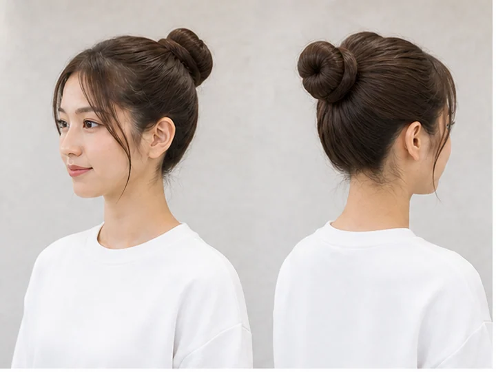 Hair bun — A hairstyle gathering the hair once and wrapping it into one compact round coil.