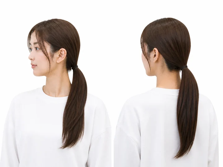 サイドポニーテール — 髪全体を左右どちらかへ寄せ、一つの毛束として結ぶ髪型。