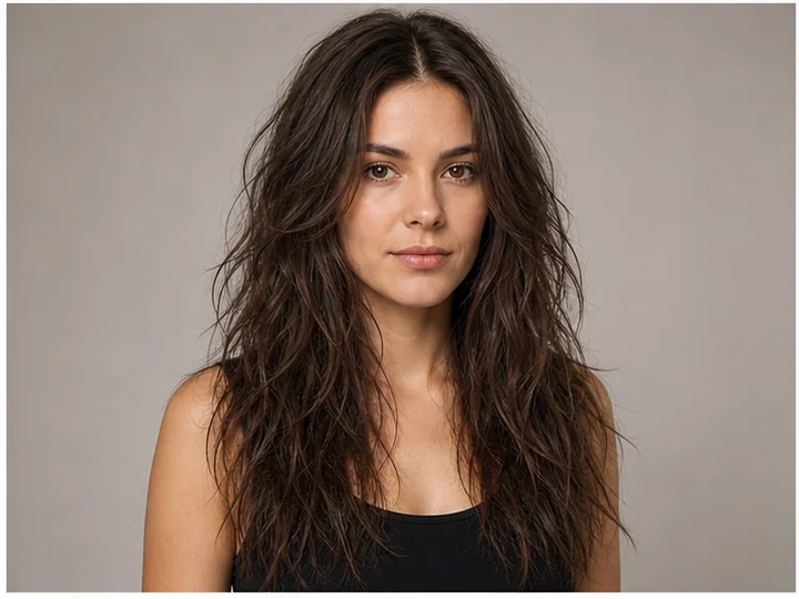 Tousled hair — An intentionally undone finish with irregular bends, separated strands and airy volume.