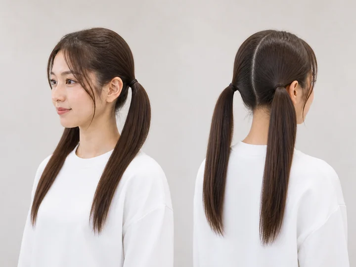 Twin tails — A hairstyle parting all the hair into two side sections and tying each into one tail.