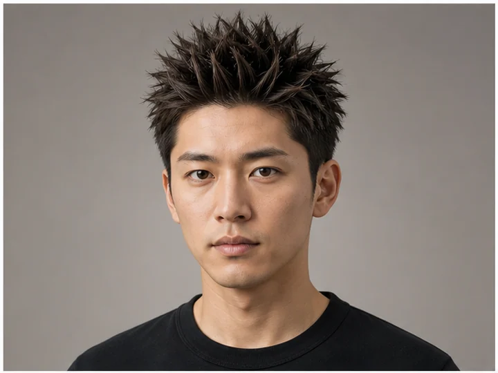 Spiky hair — Hair separated into many defined upward spikes across the top.