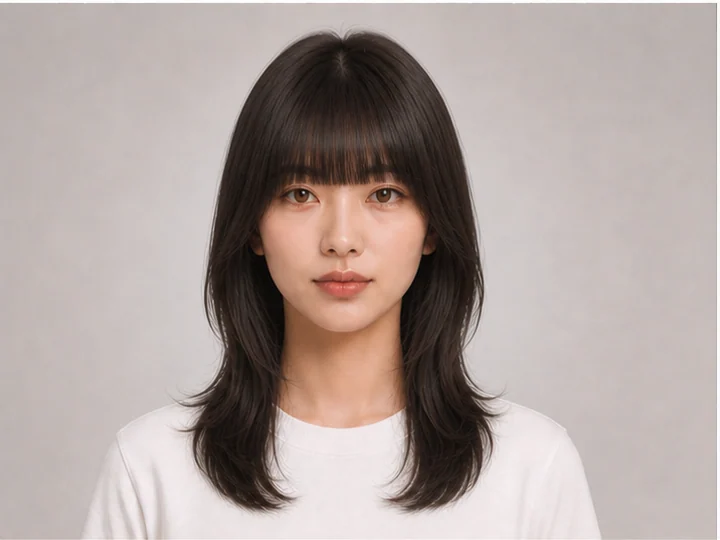 Blunt bangs — A dense, heavy fringe cut in one straight horizontal line.