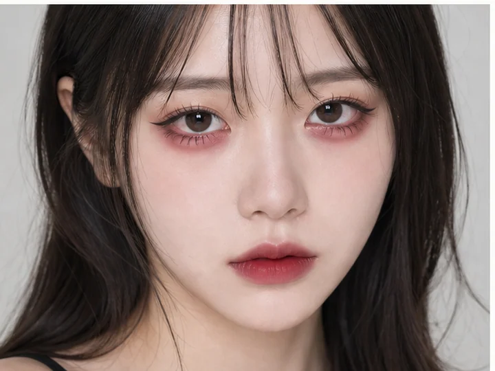 Jirai-kei makeup — A Japanese subculture look using strong red-pink under-eye colour, downturned liner and deeper lips for a fragile, melancholic impression.