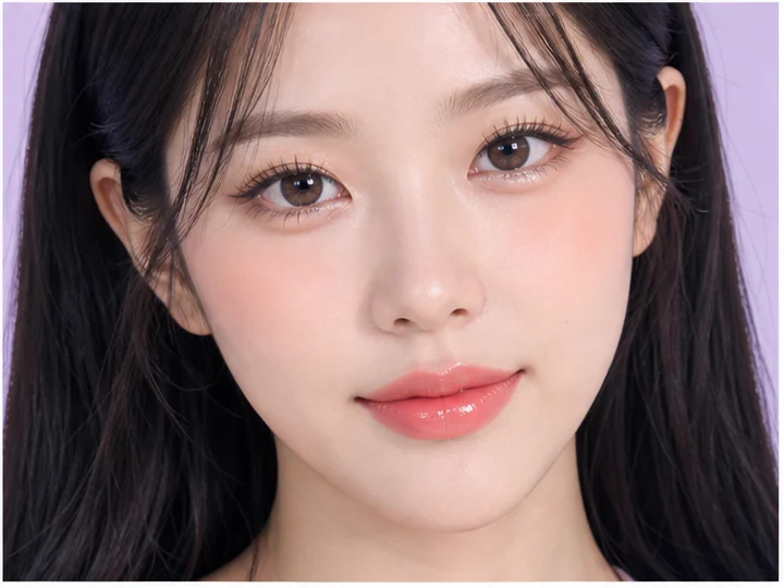 韓国アイドルメイク — 薄く艶のある肌、柔らかく精密な目元、繊細なまつ毛、内側の色を外へぼかすグラデーションリップを組み合わせるメイク。