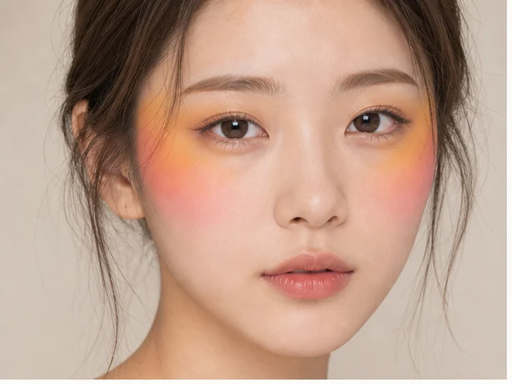 Sunset blush — A blush look blending pink, coral, orange and yellow across the cheeks into a sunset-like transition.
