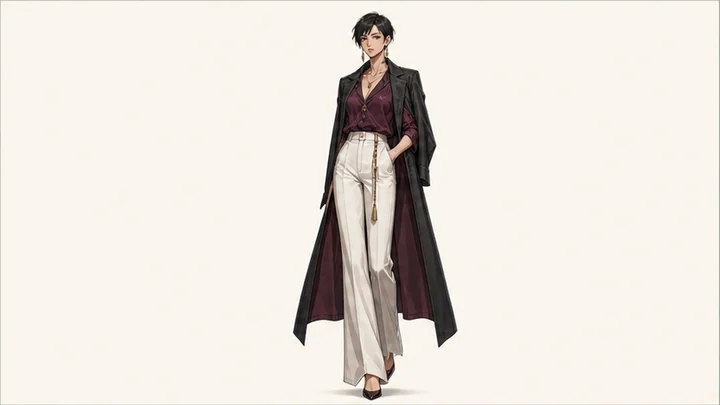 Fashion-illustration proportions — An elongated proportion stretching neck, torso and legs to display clothing elegantly.