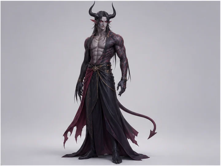 魔族 — 曲がった角、非人間的な目、尾など暗い異形要素を持つ人型。