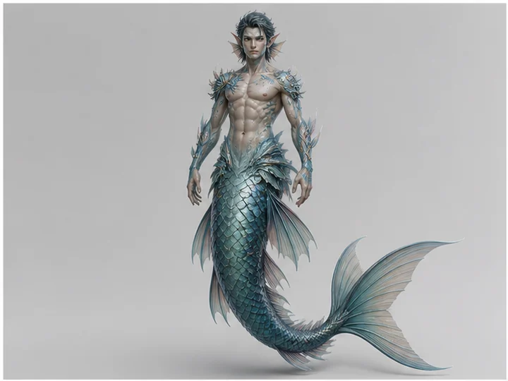 人魚族 — 人型の上半身が腰下で一本の魚尾へ連続する水棲種族。