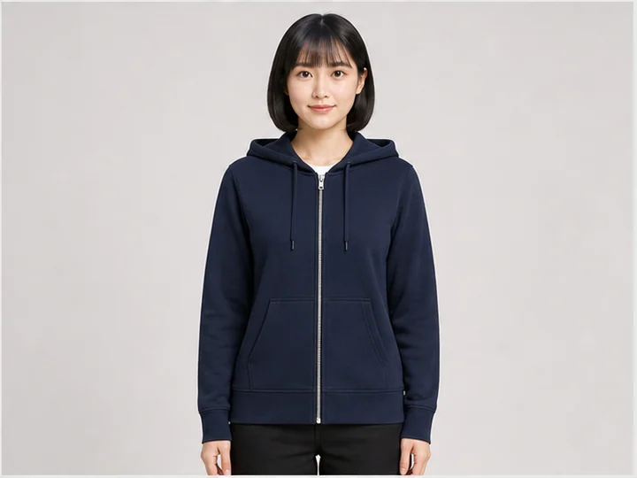 Zip-up hoodie — A hooded sweatshirt with a full centre-front zipper.