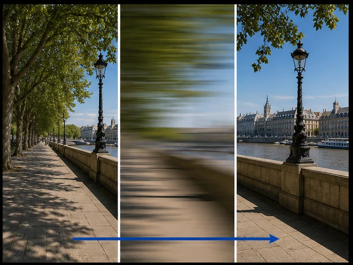 Whip-pan transition — A transition that hides the cut inside matching high-speed pans and directional motion blur.